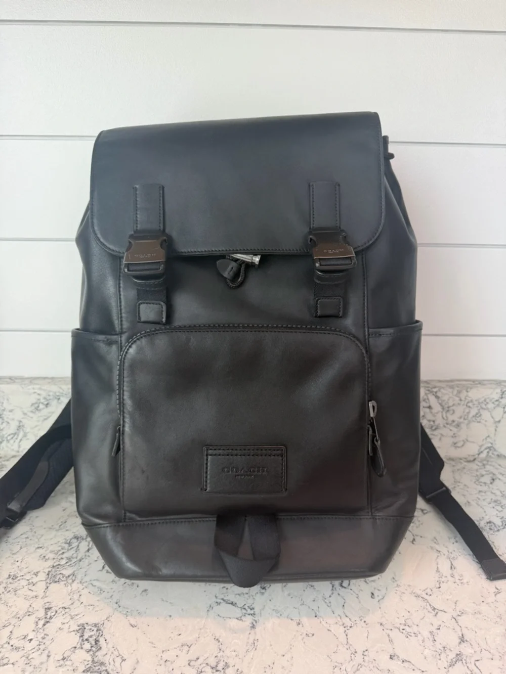 Coach Track Backpack Black leather gunmetal closures - Picture 2 of 16